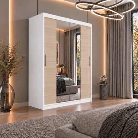 Dressing Alex, 120x60x200cm, cu oglinda, Alb/Sonoma, Pal 18 mm
