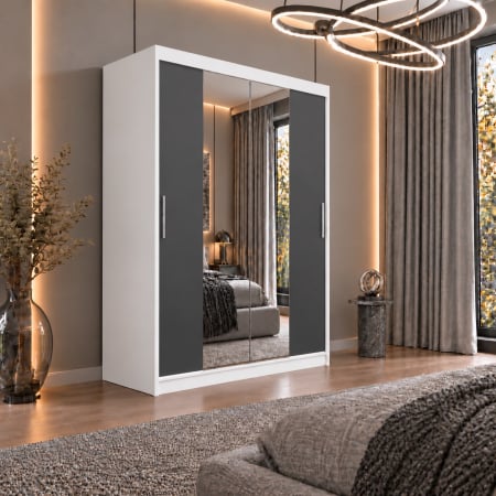 Dressing Alex, 120x60x200cm, cu oglinda, Alb/Antracit, Pal 18 mm