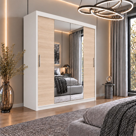 Dressing Alex, 140x60x200cm, cu oglinda, Alb/Sonoma, Pal 18 mm