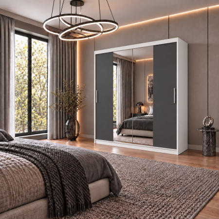 Dressing Alex, 160x60x200cm, cu oglinda, Alb/Antracit, Pal 18 mm [1]