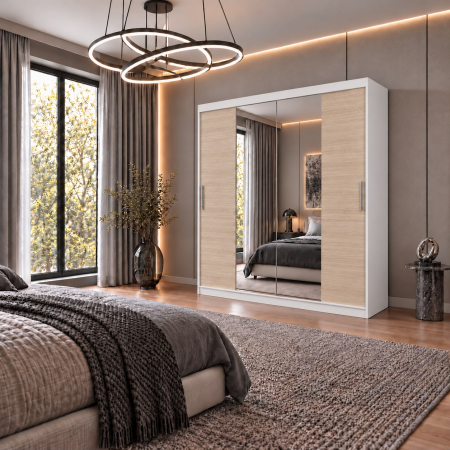 Dressing Alex, 160x60x200cm, cu oglinda, Alb/Sonoma, Pal 18 mm [3]