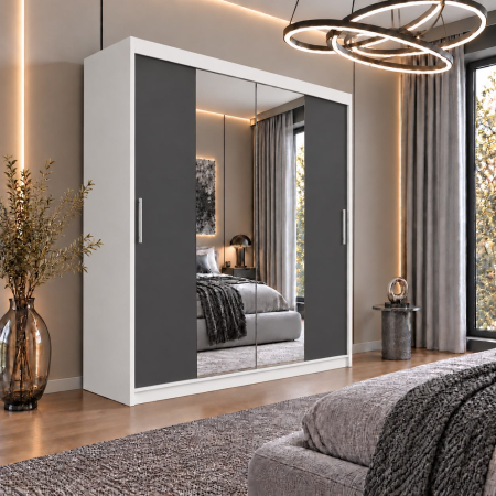 Dressing Alex, 160x60x200cm, cu oglinda, Alb/Antracit, Pal 18 mm