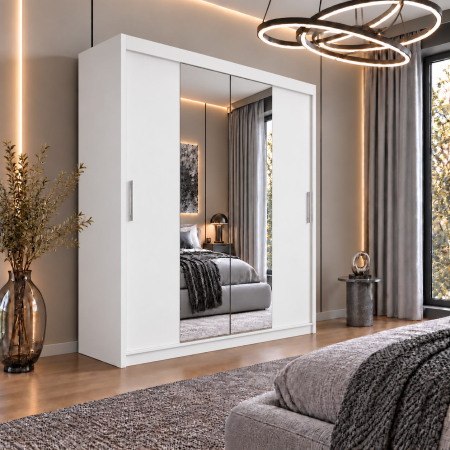 Dressing Alex, 160x60x200cm, cu oglinda, Alb, Pal 18 mm