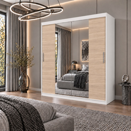 Dressing Alex, 160x60x200cm, cu oglinda, Alb/Sonoma, Pal 18 mm [1]