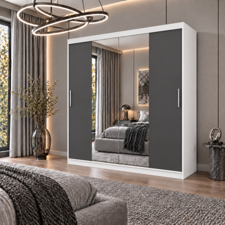 Dressing Alex, 160x60x200cm, cu oglinda, Alb/Antracit, Pal 18 mm [2]