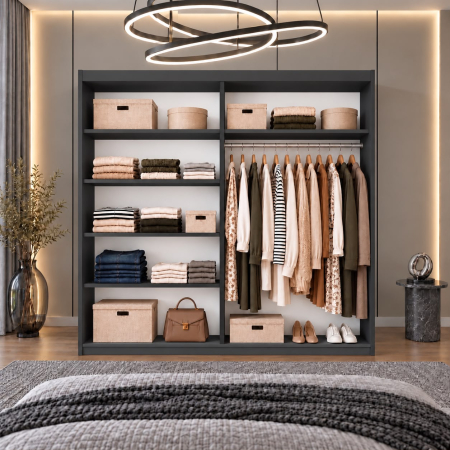Dressing Alex, 180x60x200cm, cu oglinda, Antracit, Pal 18 mm [4]