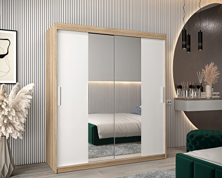 Dressing Alex, 180x60x200cm, cu oglinda, Sonoma-Alb, Pal 18 mm