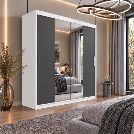 Dressing Alex, 180x60x200cm, cu oglinda, Alb/Antracit, Pal 18 mm
