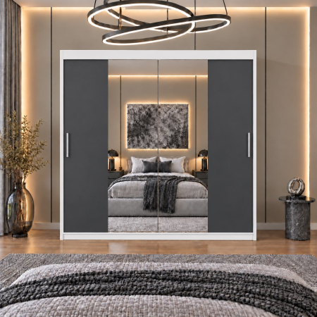Dressing Alex, 180x60x200cm, cu oglinda, Alb/Antracit, Pal 18 mm [1]