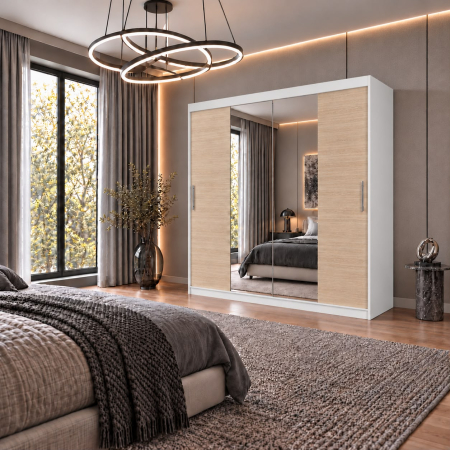 Dressing Alex, 180x60x200cm, cu oglinda, Alb/Sonoma, Pal 18 mm [2]