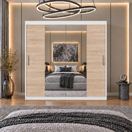 Dressing Alex, 180x60x200cm, cu oglinda, Alb/Sonoma, Pal 18 mm [1]