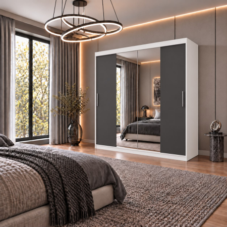 Dressing Alex, 180x60x200cm, cu oglinda, Alb/Antracit, Pal 18 mm [3]