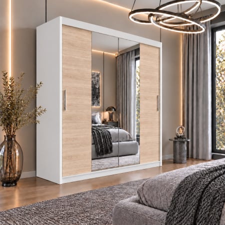 Dressing Alex, 180x60x200cm, cu oglinda, Alb/Sonoma, Pal 18 mm