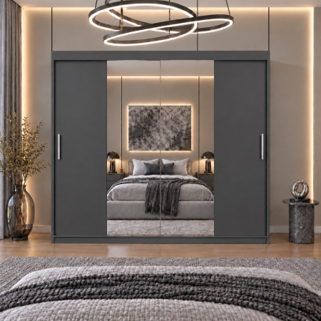 Dressing Alex, 200x60x200cm, cu oglinda, Antracit, Pal 18 mm [2]