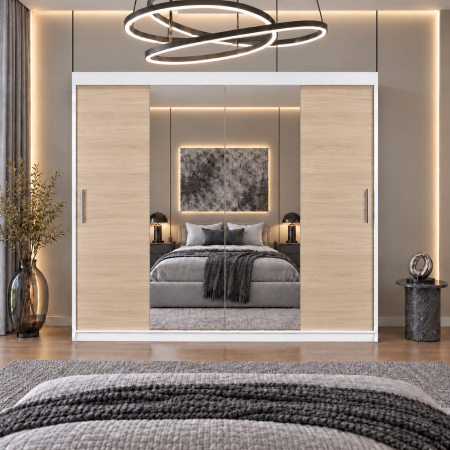 Dressing Alex, 200x60x200cm, cu oglinda, Alb/Sonoma, Pal 18 mm [2]