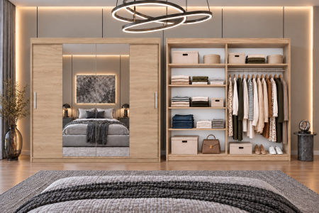 Dressing Alex, 200x60x200cm, cu oglinda, Stejar Sonoma, Pal 18 mm [4]