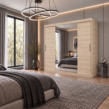 Dressing Alex, 200x60x200cm, cu oglinda, Stejar Sonoma, Pal 18 mm [2]