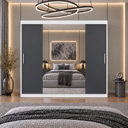 Dressing Alex, 200x60x200cm, cu oglinda, Alb/Antracit, Pal 18 mm [2]