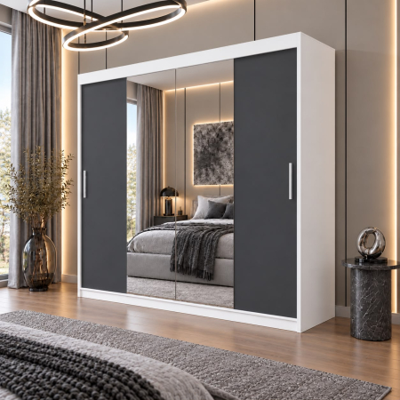 Dressing Alex, 200x60x200cm, cu oglinda, Alb/Antracit, Pal 18 mm [1]