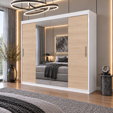 Dressing Alex, 200x60x200cm, cu oglinda, Alb/Sonoma, Pal 18 mm [1]
