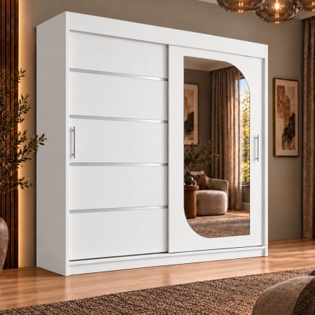 Dressing Alkam 2 usi -argintiu, 200x60x200cm, cu oglinda, Alb, Pal 18 mm