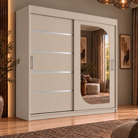 Dressing Alkam 2 usi -argintiu, 200x60x200cm, cu oglinda, Casmir, Pal 18 mm