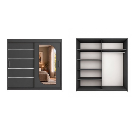 Dressing Alkam 2 usi -argintiu, 200x60x200cm, cu oglinda, Antracit, Pal 18 mm [5]