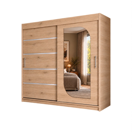 Dressing Alkam 2 usi -argintiu, 200x60x200cm, cu oglinda, Stejar Sonoma, Pal 18 mm [5]