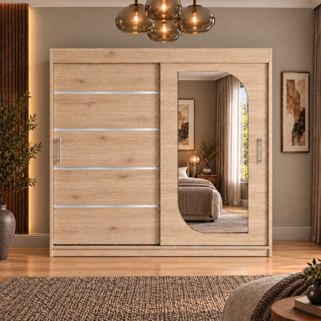 Dressing Alkam 2 usi -argintiu, 200x60x200cm, cu oglinda, Stejar Sonoma, Pal 18 mm [2]