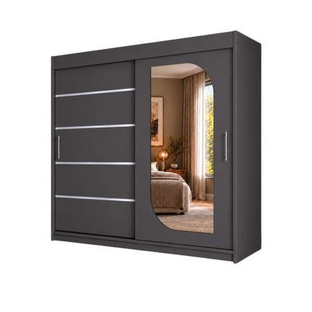 Dressing Alkam 2 usi -argintiu, 200x60x200cm, cu oglinda, Antracit, Pal 18 mm [6]