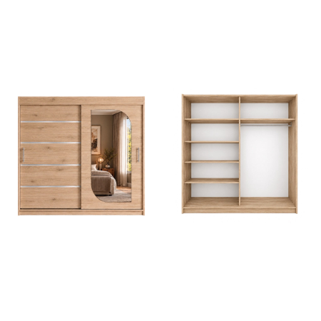 Dressing Alkam 2 usi -argintiu, 200x60x200cm, cu oglinda, Stejar Sonoma, Pal 18 mm [6]