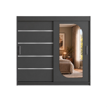 Dressing Alkam 2 usi -argintiu, 180x60x200cm, cu oglinda, Antracit, Pal 18 mm [7]