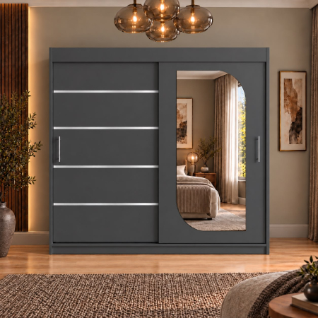 Dressing Alkam 2 usi -argintiu, 180x60x200cm, cu oglinda, Antracit, Pal 18 mm [2]