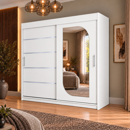 Dressing Alkam 2 usi -argintiu, 180x60x200cm, cu oglinda, Alb, Pal 18 mm [1]
