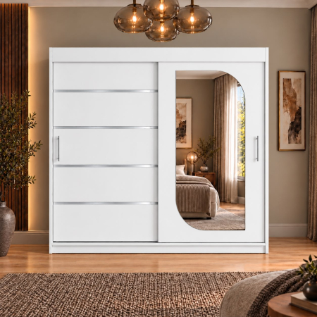 Dressing Alkam 2 usi -argintiu, 180x60x200cm, cu oglinda, Alb, Pal 18 mm [2]