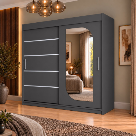 Dressing Alkam 2 usi -argintiu, 180x60x200cm, cu oglinda, Antracit, Pal 18 mm [1]