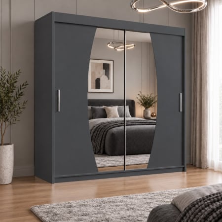 Dressing Cami, 200x60x200cm, cu oglinda, Antracit, Pal 18 mm