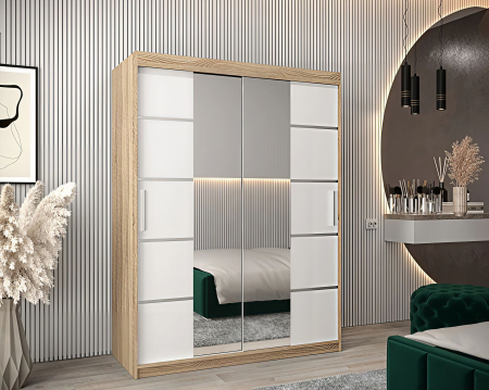 Dressing Marissa, 120x60x200cm, cu oglinda, Stejar Sonoma / Alb, Pal 18 mm