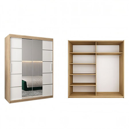 Dressing Marissa, 120x60x200cm, cu oglinda, Stejar Sonoma / Alb, Pal 18 mm [1]