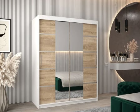 Dressing Marissa, 120x60x200cm, cu oglinda, Alb/Sonoma, Pal 18 mm