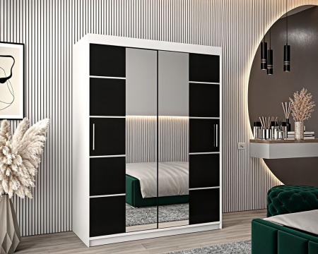 Dressing Marissa, 120x60x200cm, cu oglinda, Alb & Wenge, Pal 18 mm