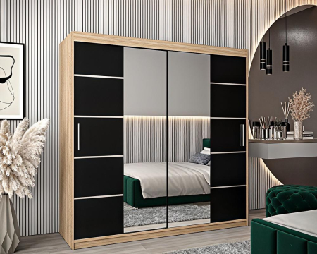 Dressing Marissa, 160x60x200cm, cu oglinda, Sonoma / Wenge, Pal 18 mm