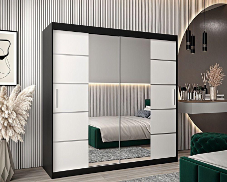 Dressing Marissa, 160x60x200cm, cu oglinda, Wenge/Alb, Pal 18 mm