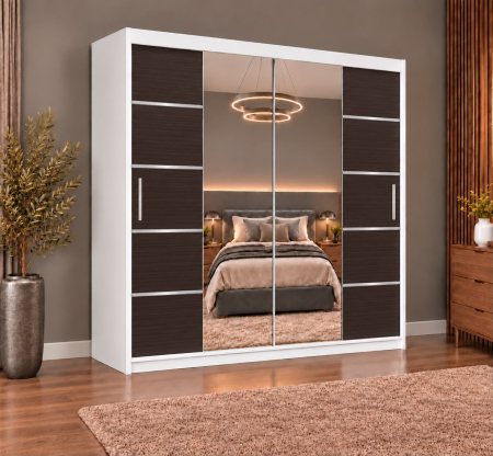 Dressing Marissa, 160x60x200cm, cu oglinda, Alb / Wenge, Pal 18 mm