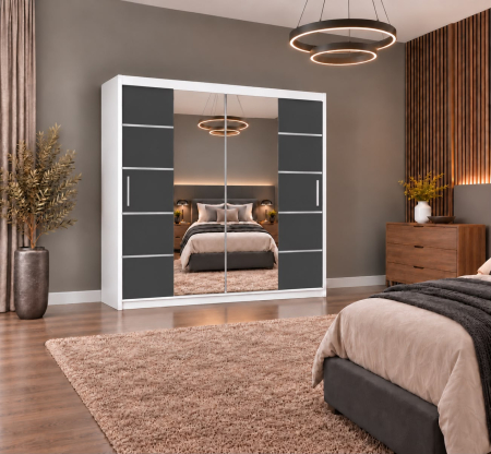 Dressing Marissa, 160x60x200cm, cu oglinda, Alb/Antracit, Pal 18 mm [4]