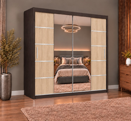 Dressing Marissa, 160x60x200cm, cu oglinda, Wenge / Sonoma, Pal 18 mm
