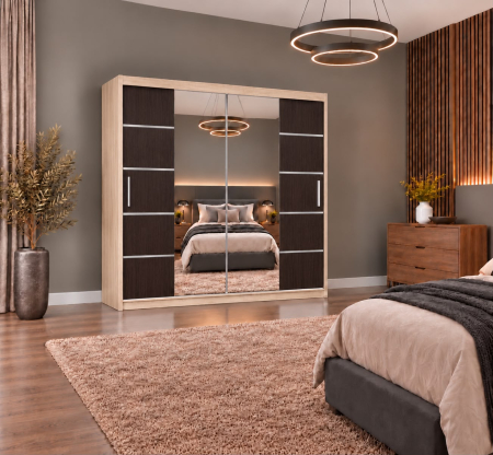 Dressing Marissa, 160x60x200cm, cu oglinda, Sonoma / Wenge, Pal 18 mm [4]
