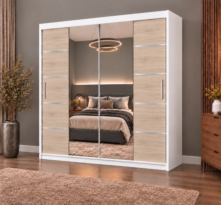 Dressing Marissa, 160x60x200cm, cu oglinda, Alb/Sonoma, Pal 18 mm [1]