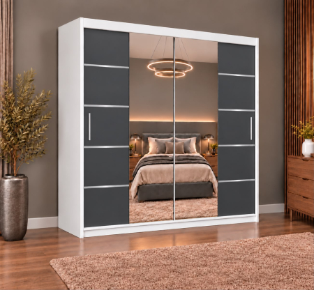 Dressing Marissa, 160x60x200cm, cu oglinda, Alb/Antracit, Pal 18 mm