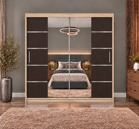 Dressing Marissa, 160x60x200cm, cu oglinda, Sonoma / Wenge, Pal 18 mm [2]